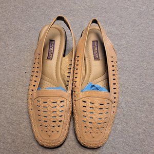 SANDLER OF BOSTON SLINGBACK FLATS WOMENS SIZE 8.5W TAN LEATHER VENTED LOAFERS